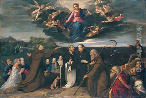 The Virgin Adored by Saints ca 1609 Oil Painting - Sigismondo (Mondino) Scarsellino