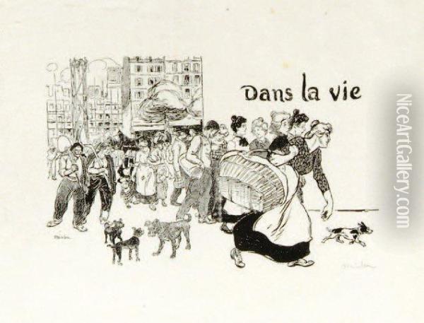 Dans La Rue. Chansons Et Monologues. Dessins De Steinlen. Oil Painting - Theophile Alexandre Steinlen