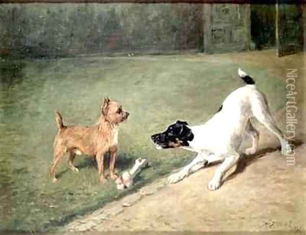 Fighting over a bone Oil Painting - John Emms