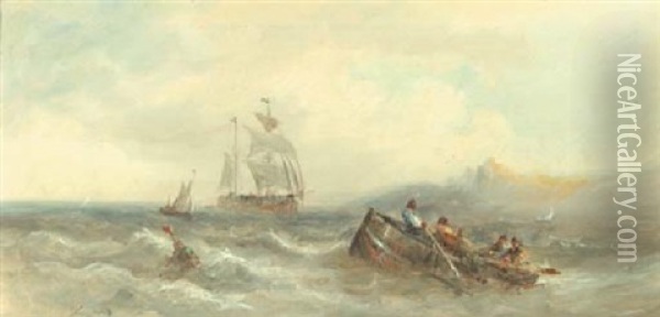 Sailors In A Rowing Boat On A Choppy Sea Oil Painting - Hermanus Koekkoek the Younger