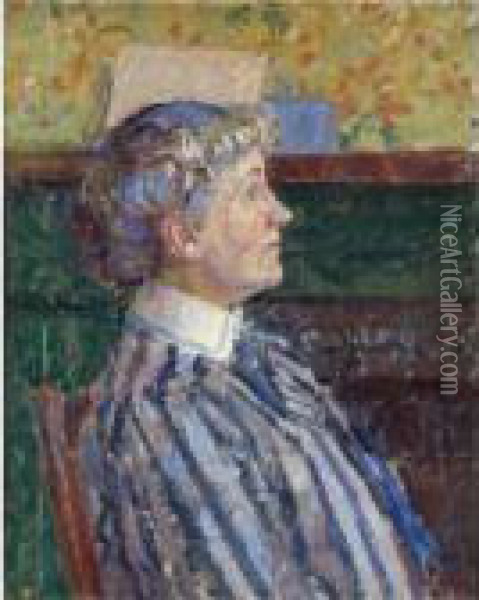 Portrait Of Irene Battiscombe, The Artist's Sister (the Striped Bouse) Oil Painting - Harold Gilman