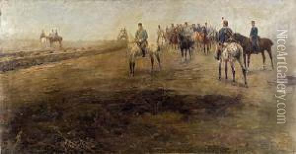 Laszl Pataky (1857 - 1912) - Kaiser Franz Joseph Im Manover. Oil Painting - Laszlo Pataky Von Sospatak