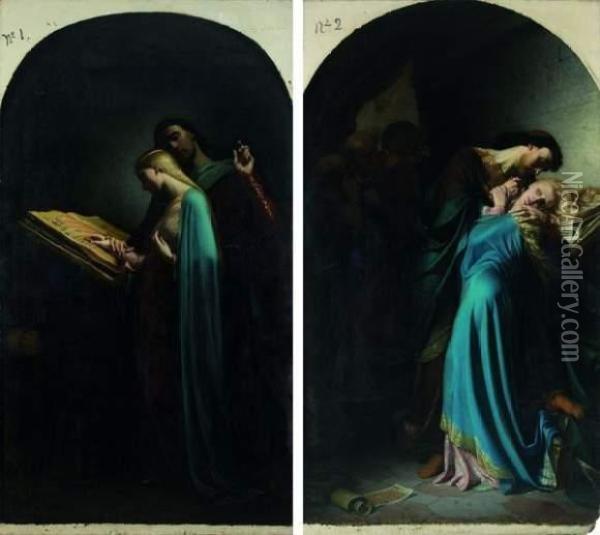 Abelard Instruisant Heloise Oil Painting - Leon Marie Joseph Billardet