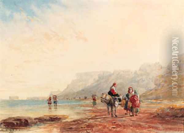 The beach near Calais, Fort Rouge in the distance, France Oil Painting - David Cox