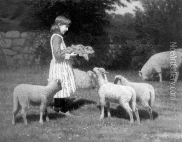 Feeding The Lambs Oil Painting - Samuel S. Carr