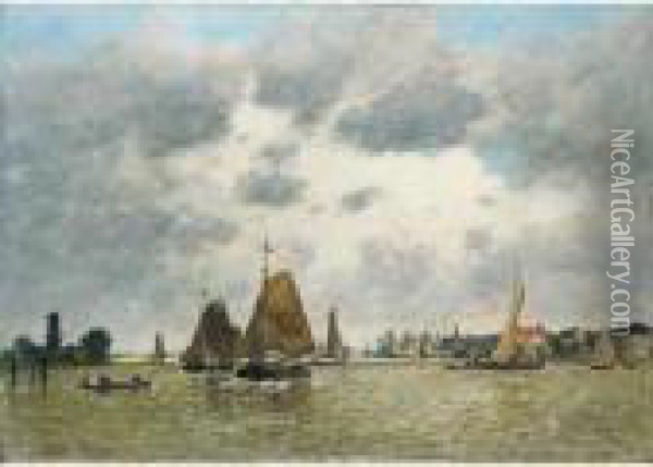 La Meuse A Dordrecht Oil Painting - Eugene Boudin