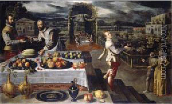 A Banquet In A Formal Palace Garden Oil Painting - Lodovico Pozzoserrato (see Toeput, Lodewijk)