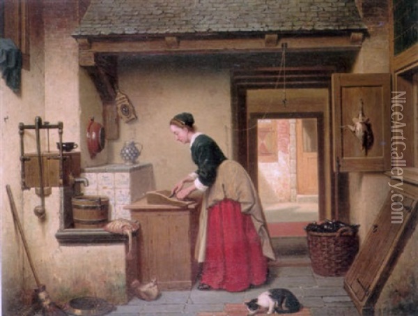 In The Pantry Oil Painting - Charles Joseph Grips