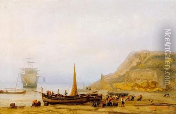 Pecheurs Et Barques, Rivage Du Midi Oil Painting - Auguste Aiguier