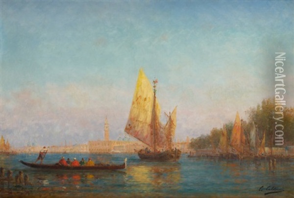 Gondole Sur Fond De Venise Oil Painting - Charles Clement Calderon