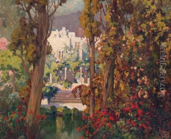 Le Jardin D'alger Et La Villa Oil Painting - Eugene F. A. Deshayes