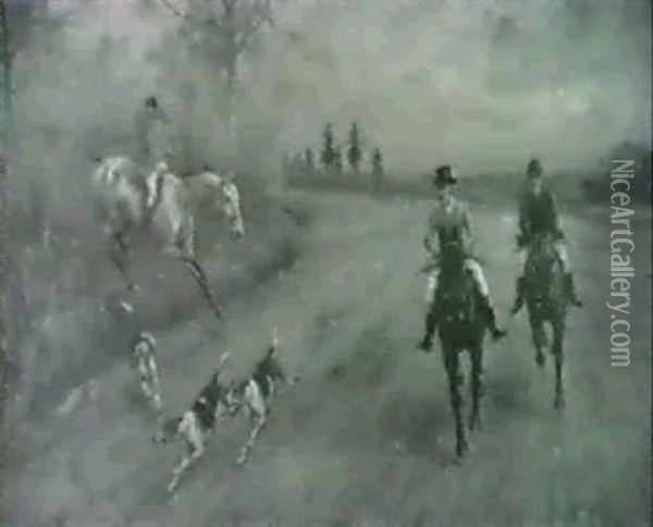 The Pursuit/a Hunting Scene Oil Painting - Thomas Blinks