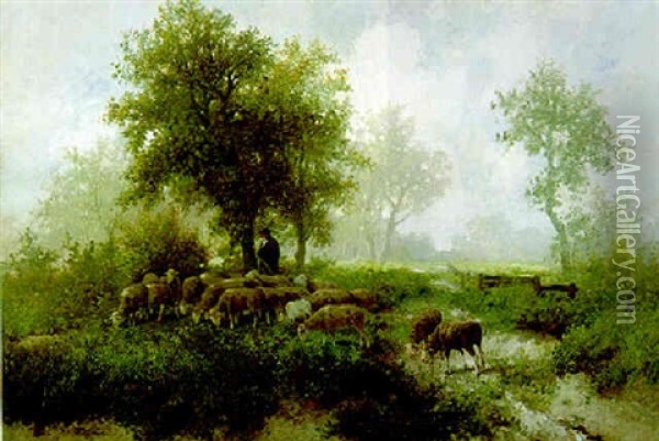 Landschaft Mit Schafherde Und Hirten Oil Painting - Adolf Kaufmann