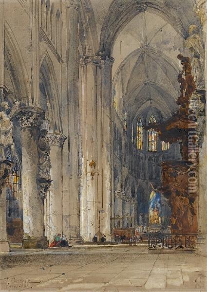 Interior Of St. Gudule, Brussels Oil Painting - William Wyld
