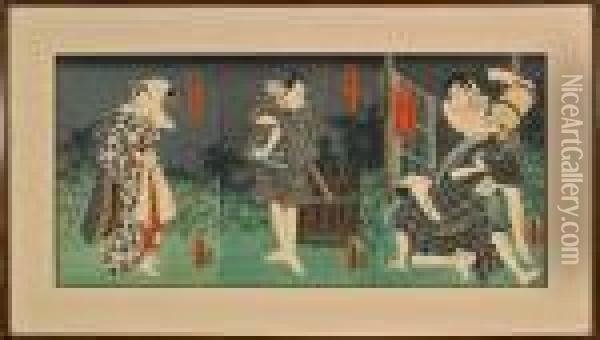 Woman In Long Robes Tip-toeing Through Grass Oil Painting - Toyokuni