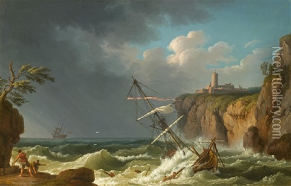 A Shipwreck Oil Painting - Jacob Philipp Hackert