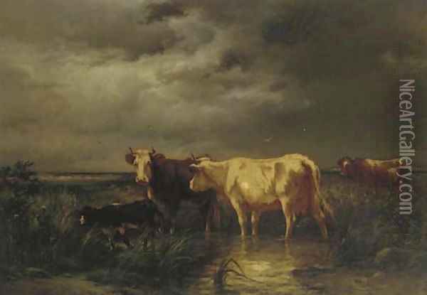 Cattle Near the Sea Oil Painting - John Carleton Wiggins