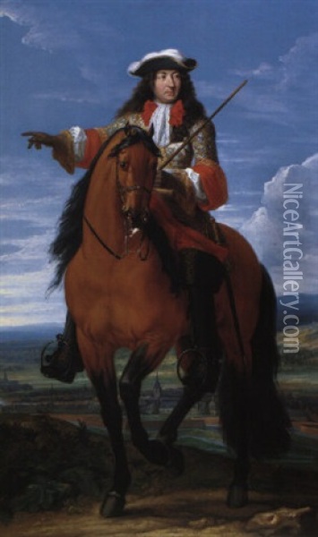 Portrait Equestre De Louis Xiv Oil Painting - Adam Frans van der Meulen