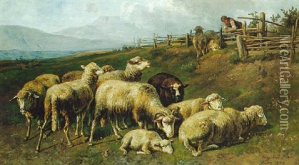 Hirtenmadchen Mit Schafen Oil Painting - Christian Friedrich Mali