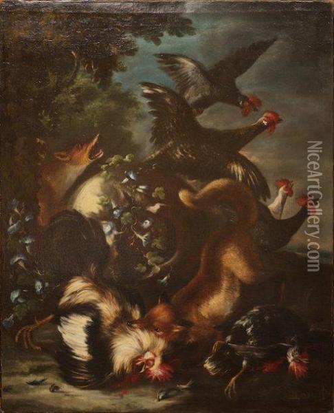 Les Renards Dans Le Poulailler Oil Painting - Il Crivellino Giovanni Crivelli