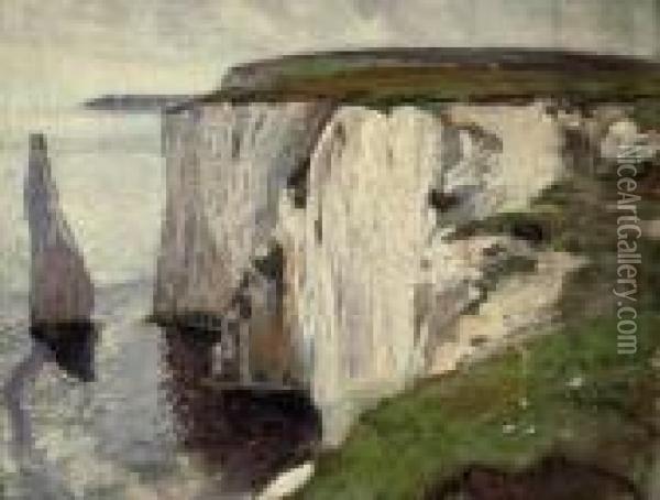Old Harry Rocks, Swanage Oil Painting - George Spencer Watson