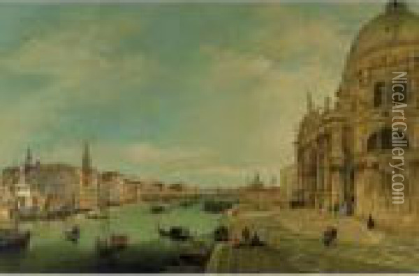 View Of The Grand Canal With Santa Maria Della Salute Oil Painting - (Giovanni Antonio Canal) Canaletto