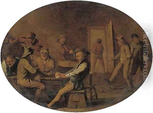 Peasants playing cards, drinking merry making in an interior Oil Painting - Adriaen Brouwer
