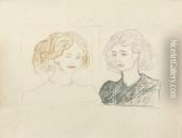 Deux Tetes De Femmes Oil Painting - Edvard Munch