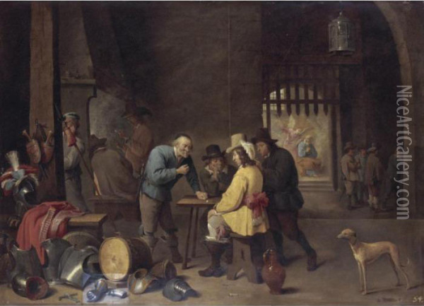 A Guardroom Interior With Soldiers Playing Dice, The Liberation Of Saint Peter Beyond Oil Painting - David The Younger Teniers