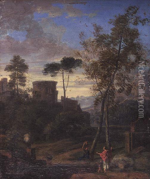A Classical Landscape With Figures Oil Painting - Claude Lorrain (Gellee)