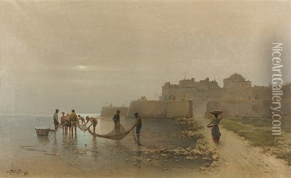 La Pesca Oil Painting - Antonio de la Torre y Lopez