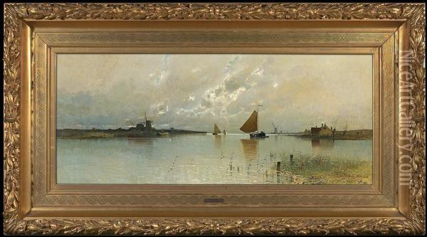 Morning At Ijmuden Canal In Netherlands Oil Painting - Eduard Fischer