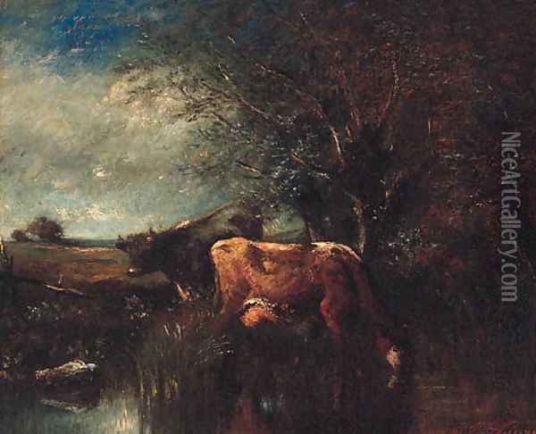 Cattle watering Oil Painting - Jules Dupre