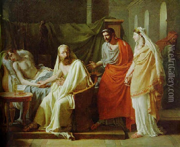 Erasistratus Diagnosing The Cause Of Antiochus' Illness Oil Painting - Michel Martin Drolling
