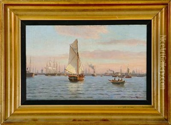 View From Copenhagen Harbour Oil Painting - Johan Jens Neumann