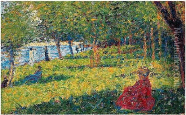 Femmes Assises (etude Pour 'un Dimanche Apres-midi A L'ile De La Grande Jatte') Oil Painting - Georges Seurat