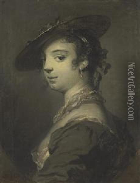 Portrait Of A Young Lady, Bust-length Oil Painting - Frans Van Der Mijn