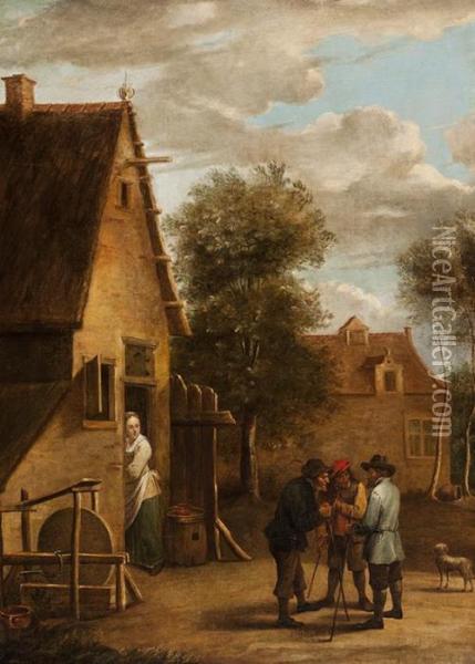 A Chat In Front Of The House Oil Painting - David The Younger Teniers