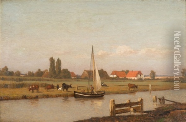 Sommerliche Flusslandschaft Bei Rostock Oil Painting - Friedrich Ludwig Christian Sturm