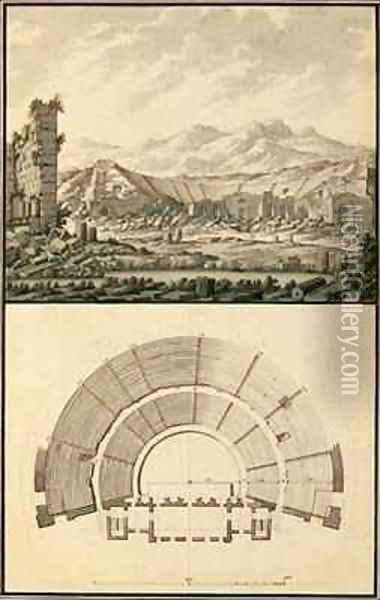 View and Plan of the Theatre of Hierapolis Oil Painting - Giovanni Battista (Giambattista) Borra