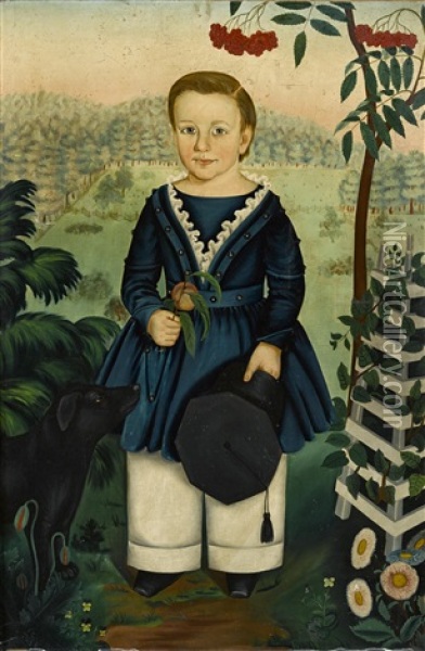 Portrait Of A Boy And A Dog In A Landscape Oil Painting - Susan Catherine Waters