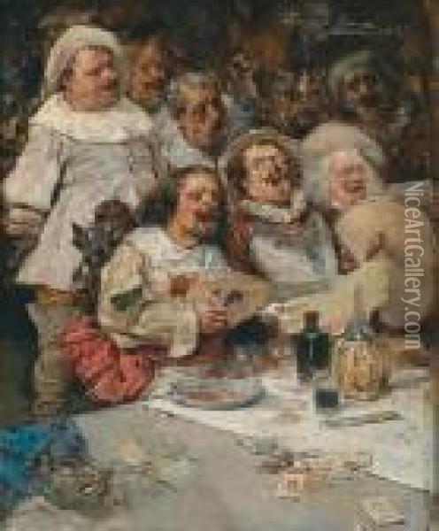 Cheerful Dining Oil Painting - Enrique Serra y Auque