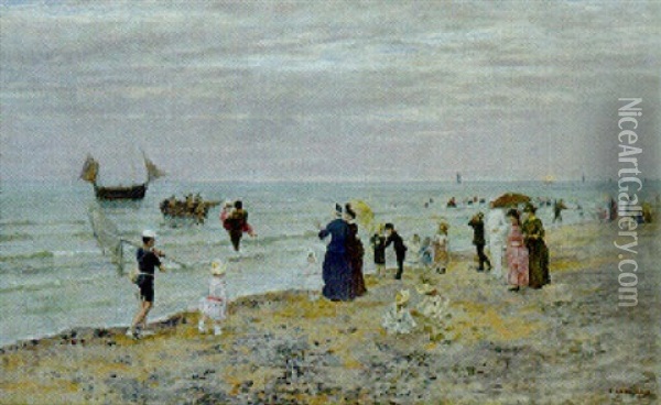 A Day At The Beach Oil Painting - Marie Francois Firmin-Girard