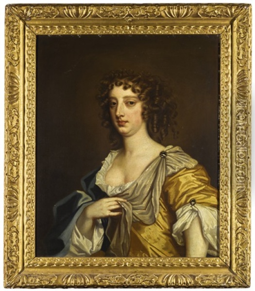 Portrait Of A Lady, Half-length, In A Gold Dress With A White Chemise Oil Painting - Mary Beale