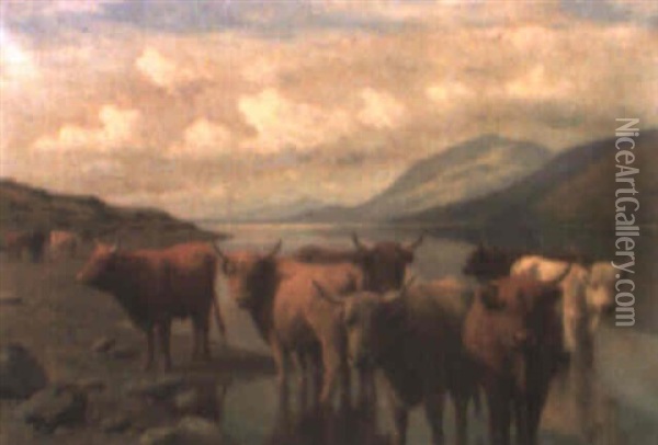 Ganado En Las Highlands Oil Painting - William Sidney Cooper