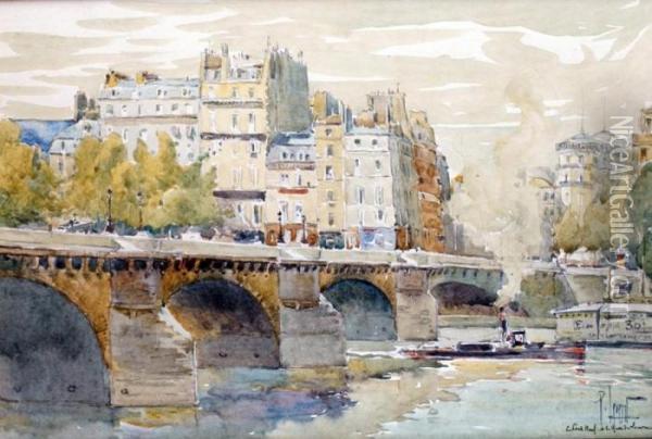 Paris, Le Pont Neuf Et Le Quai Du Louvre Oil Painting - Rene Leverd