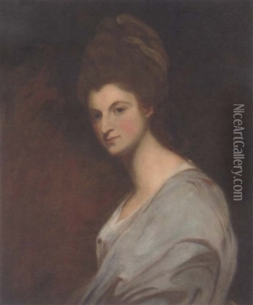 Portrait Of Elizabeth, Countess Of Craven, In A Grey Shawl Oil Painting - George Romney