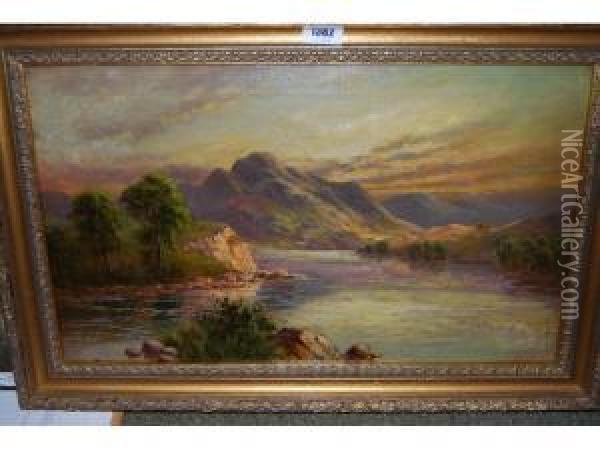 Lakeland Landscape At Sunset Oil Painting - Frank Hider