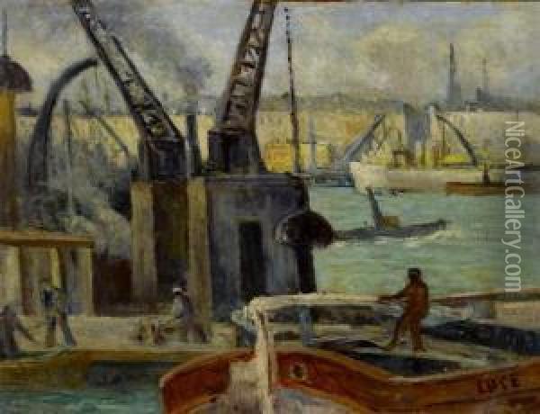 Scene De Port A Rouen. Les Remorqueurs Oil Painting - Maximilien Luce