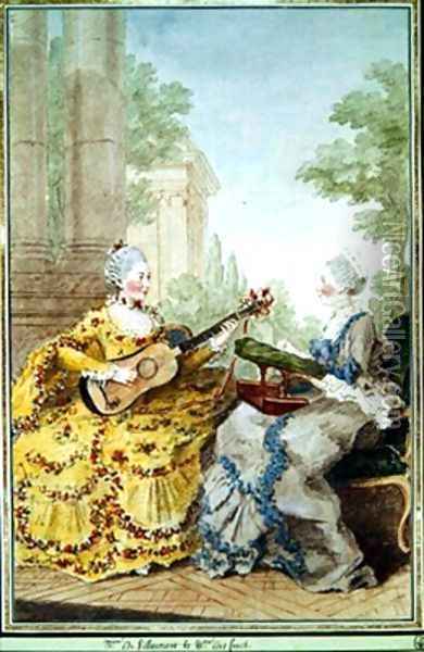 Mesdames de Villaumont et dEscours Oil Painting - Louis Carrogis Carmontelle